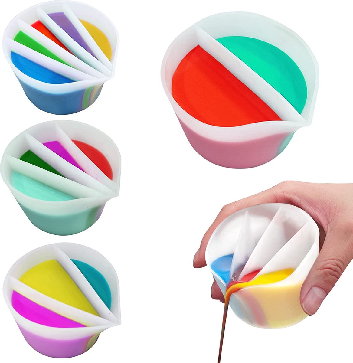 Compartiment mal voor DIY hars/acryl verf-gekleurde pigmenten Diverter Cup-vloeistof kunst Divider Cup-sieraden kunst maken tool-herbruikbare siliconen|| 5 holes